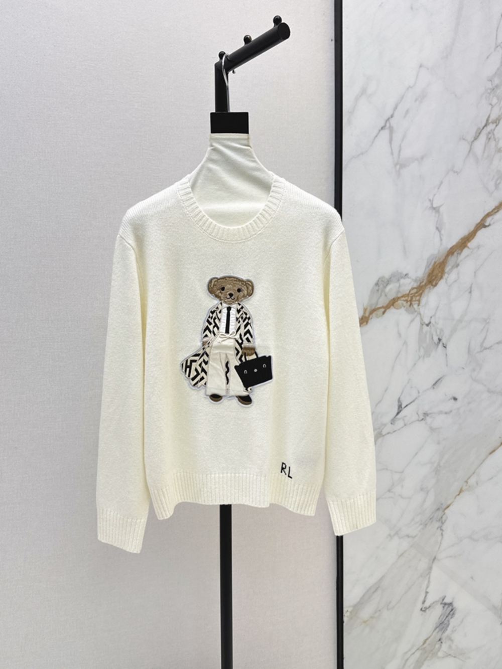 Ralph Lauren Cream Commuter Polo Bear Crewneck Sweater